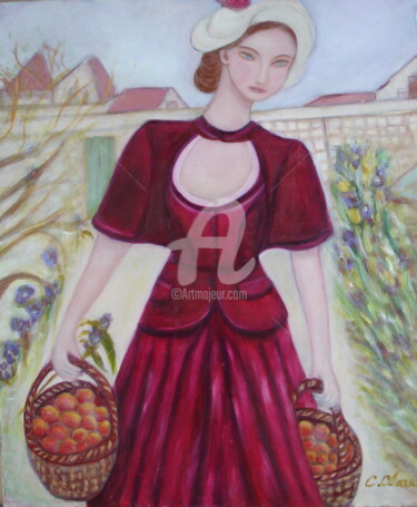 Peinture intitulée "Cueillette de pommes" par Catherine Clare, Œuvre d'art originale