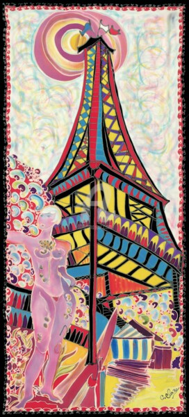 Artisanat intitulée "Nu à la tour Eiffel" par Catherine Clare, Œuvre d'art originale