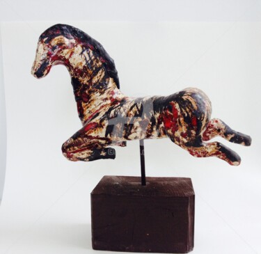 Скульптура под названием "Cheval rouge et noir" - Catherine Clare, Подлинное произведение искусства, Керамика