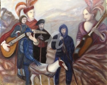 Painting titled "LES MUSICIENS" by Catherine Clare, Original Artwork, Oil