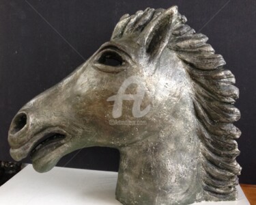 Escultura titulada "Tête de cheval arge…" por Catherine Clare, Obra de arte original, Cerámica