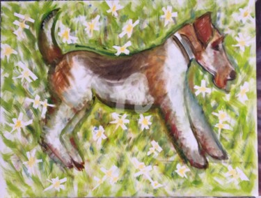 Pintura intitulada "Franklin fox terrier" por Catherine Clare, Obras de arte originais, Óleo