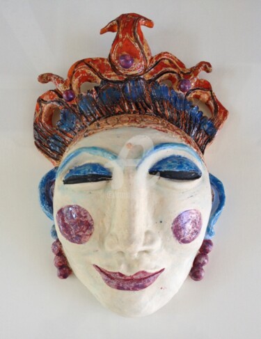 Sculpture titled "Masque Inde du Sud" by Catherine Clare, Original Artwork, Ceramics