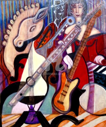 Painting titled "Improvisation Jazz…" by Catherine Clare, Original Artwork, Oil Mounted on Wood Stretcher frame