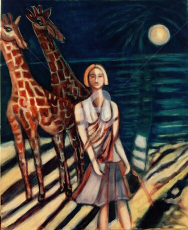 Peinture intitulée "Giraffes Nocturnes…" par Catherine Clare, Œuvre d'art originale, Huile