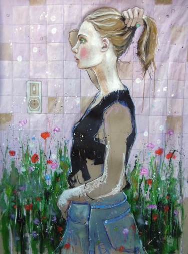 Peinture intitulée "juste la pluie & le…" par Catherine Cornec, Œuvre d'art originale, Huile