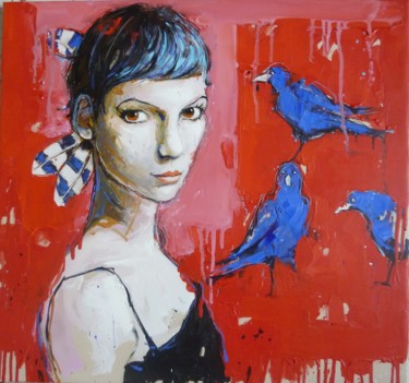 Painting titled "tête" by Catherine Cornec, Original Artwork, Oil