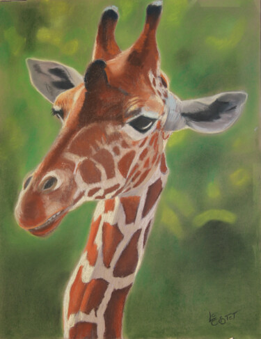 Painting titled "La girafe" by Catherine Costet (Lccat), Original Artwork, Pastel