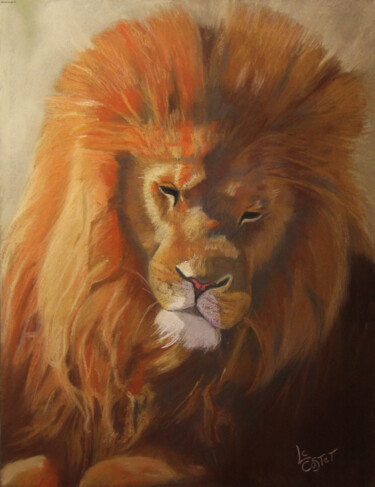 Painting titled "Le lion" by Catherine Costet (Lccat), Original Artwork, Pastel