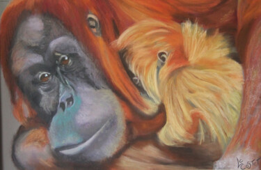 Pintura intitulada "Maternité . orang o…" por Catherine Costet (Lccat), Obras de arte originais, Pastel