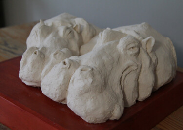 Sculpture titled "Les hippopotames" by Catherine Costet (Lccat), Original Artwork, Terra cotta