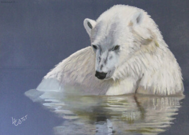 Painting titled "L' ours polaire. Qu…" by Catherine Costet (Lccat), Original Artwork, Pastel