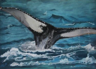 Painting titled "La baleine à bosse…" by Catherine Costet (Lccat), Original Artwork, Pastel