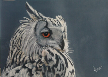 Malerei mit dem Titel "Le hibou" von Catherine Costet (Lccat), Original-Kunstwerk, Pastell