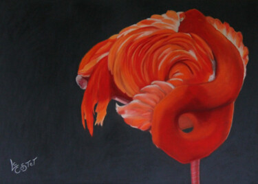 Painting titled "Le repos du flamant…" by Catherine Costet (Lccat), Original Artwork, Oil