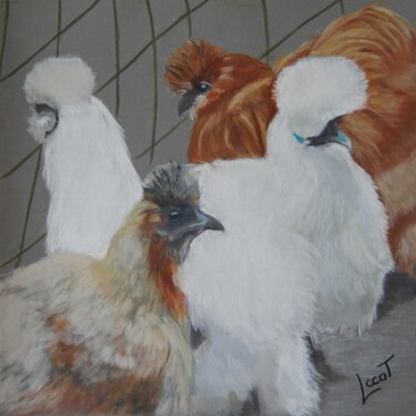 Картина под названием "Les poules Soie de…" - Catherine Costet (Lccat), Подлинное произведение искусства, Пастель