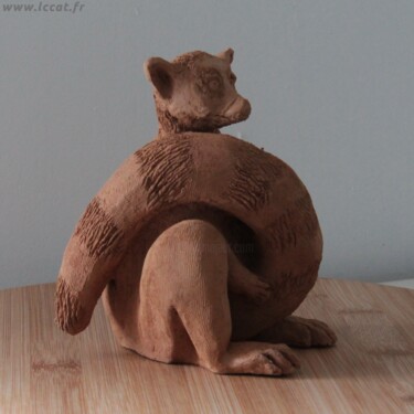 Sculpture intitulée "Le lémur catta" par Catherine Costet (Lccat), Œuvre d'art originale, Argile