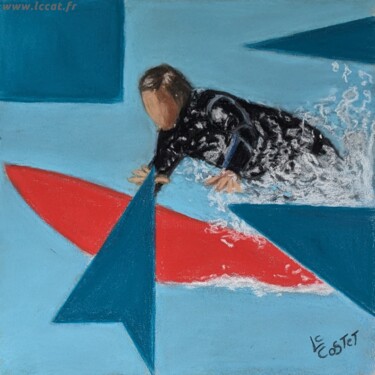Schilderij getiteld "Surf aux jeux olymp…" door Catherine Costet (Lccat), Origineel Kunstwerk, Pastel