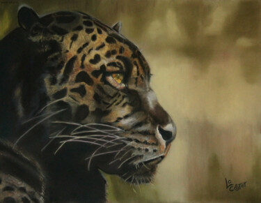 Картина под названием "Le Jaguar Mélanique" - Catherine Costet (Lccat), Подлинное произведение искусства, Пастель