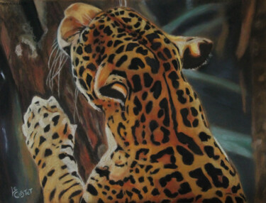 Malerei mit dem Titel "Le Jaguar" von Catherine Costet (Lccat), Original-Kunstwerk, Pastell