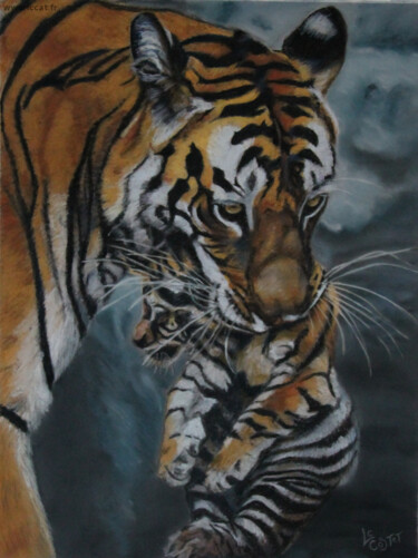 Peinture intitulée "Le Tigreau" par Catherine Costet (Lccat), Œuvre d'art originale, Pastel