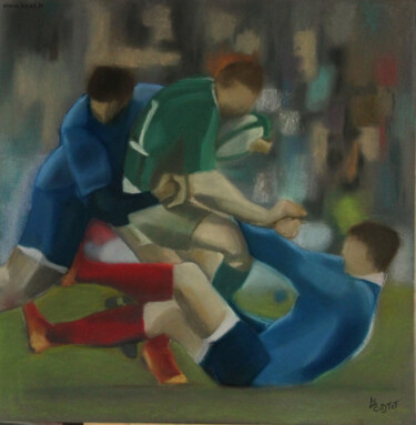 Painting titled "Rugby Scrum 2" by Catherine Costet (Lccat), Original Artwork, Pastel