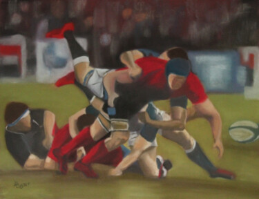 Peinture intitulée "Rugby Scrum 4" par Catherine Costet (Lccat), Œuvre d'art originale, Pastel