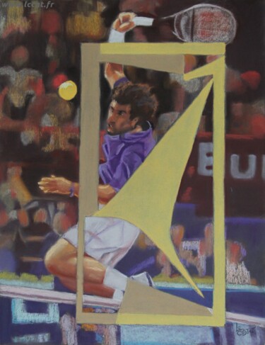 Painting titled "Smash . Tennis aux…" by Catherine Costet (Lccat), Original Artwork, Pastel