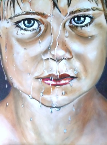 Peinture intitulée "enfant-sous-la-plui…" par Catherine Degrenne, Œuvre d'art originale, Huile