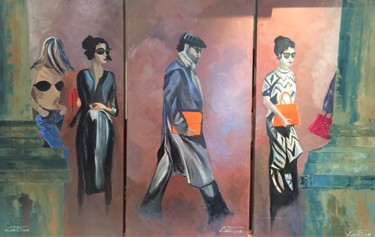 Painting titled "la-rue-triptyque.jpg" by Catherine Degrenne, Original Artwork, Acrylic