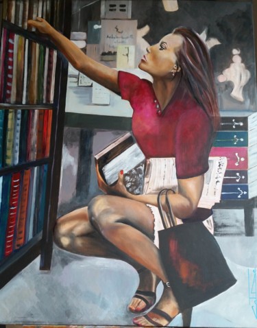 Peinture intitulée "a-la-bibliotheque.j…" par Catherine Degrenne, Œuvre d'art originale