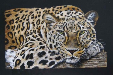 Peinture intitulée "leopard-pensif2.jpg" par Catherine Digue - Turpin, Œuvre d'art originale, Gouache