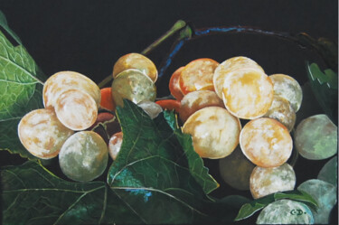 Painting titled "quelques-raisins1.p…" by Catherine Digue - Turpin, Original Artwork, Gouache
