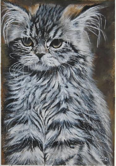 Painting titled "chat-ronchon.png" by Catherine Digue - Turpin, Original Artwork, Gouache