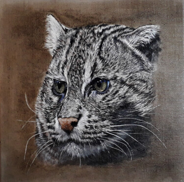 Painting titled "chat sauvage" by Catherine Digue - Turpin, Original Artwork, Gouache