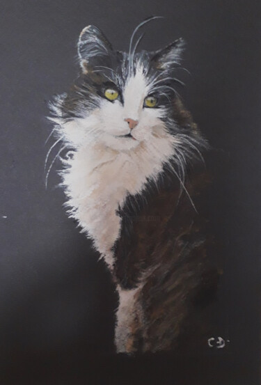 Painting titled "miaou" by Catherine Digue - Turpin, Original Artwork, Gouache