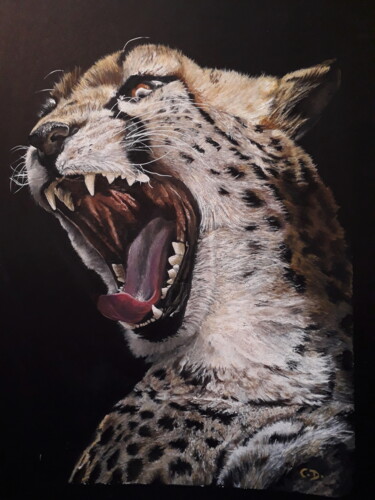 Pintura titulada "guépard horrifié" por Catherine Digue - Turpin, Obra de arte original, Gouache