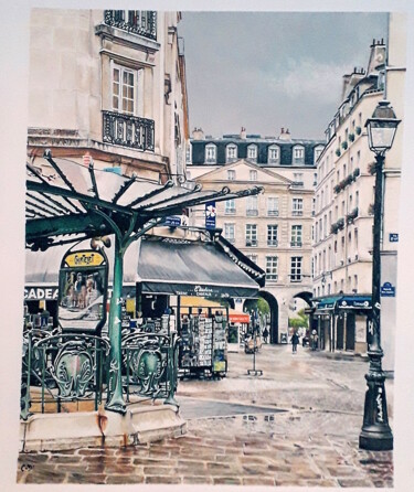 Pintura titulada "métro Chatelet Paris" por Catherine Digue - Turpin, Obra de arte original, Gouache
