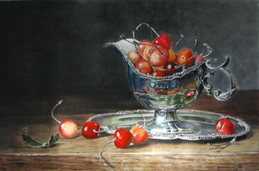 Peinture intitulée "coupe aux cerises" par Catherine Digue - Turpin, Œuvre d'art originale, Gouache