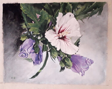 Schilderij getiteld "hibiscus" door Catherine Digue - Turpin, Origineel Kunstwerk, Gouache