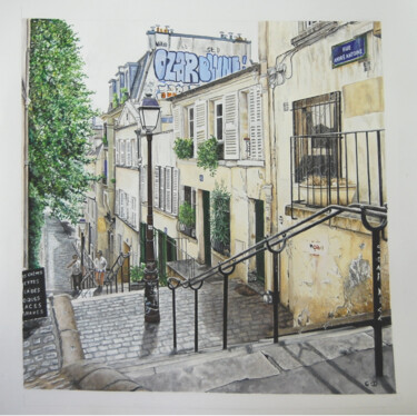 Malerei mit dem Titel "rue André Antoine X…" von Catherine Digue - Turpin, Original-Kunstwerk, Gouache
