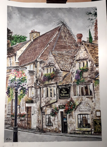 Painting titled "Bradford on Avon" by Catherine Digue - Turpin, Original Artwork, Gouache