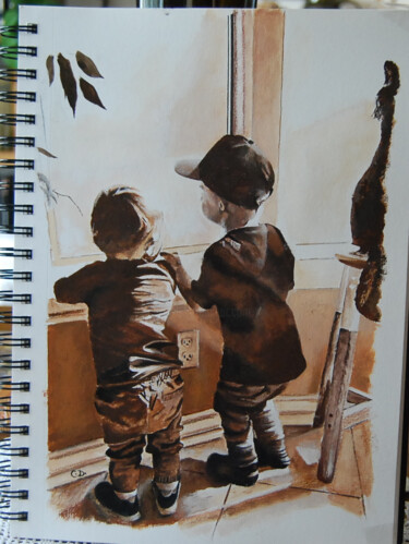 Pittura intitolato "les petits enfants…" da Catherine Digue - Turpin, Opera d'arte originale, Gouache