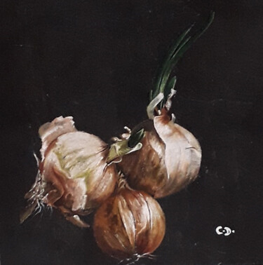 Peinture intitulée "les trois oignons" par Catherine Digue - Turpin, Œuvre d'art originale, Gouache