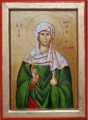 Malerei mit dem Titel "sainte Anastasia" von Catherine Digue - Turpin, Original-Kunstwerk, Tempera