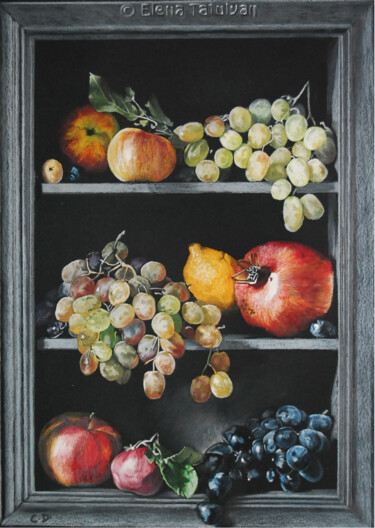Картина под названием "étagère fruitière" - Catherine Digue - Turpin, Подлинное произведение искусства, Гуашь