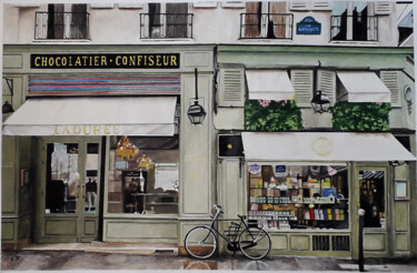 Painting titled "gourmande  rue Bona…" by Catherine Digue - Turpin, Original Artwork, Gouache