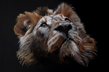 Painting titled "le lion" by Catherine Digue - Turpin, Original Artwork, Gouache