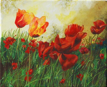 Peinture intitulée "nouveaux-coquelicot…" par Catherine Digue - Turpin, Œuvre d'art originale