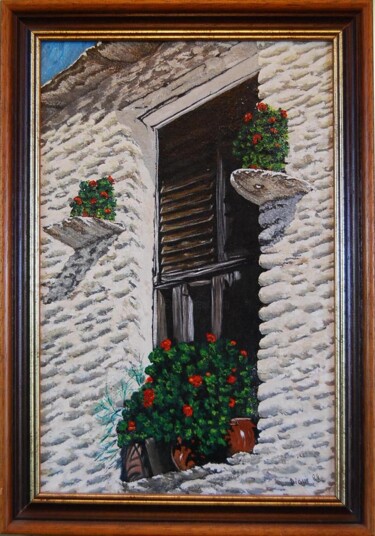 Peinture intitulée "fenetre-fleurie.jpg" par Catherine Digue - Turpin, Œuvre d'art originale